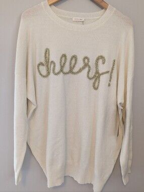 NWT Olivia Grey Cheers Gold Tinsel Sweater Cream Plus Size 1X Holiday